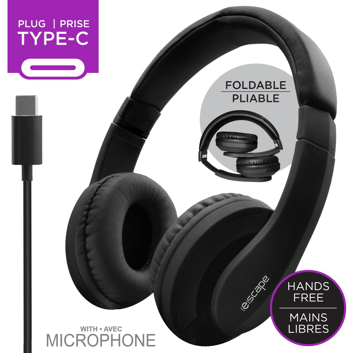 Escape USB-C Wired Headphones with Mic, Black