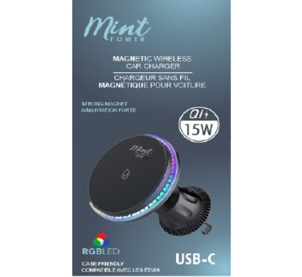 Magnetic MagSafe Wireless Car Charger 15W with RGB LED
