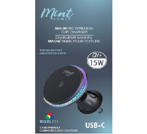 Chargeur de voiture sans fil magnétique MagSafe 15W avec LED RVB