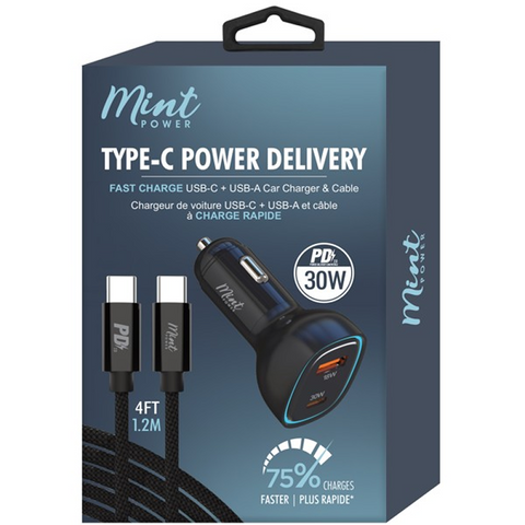 Kit chargeur de voiture et câble Type-C avec Power Delivery
