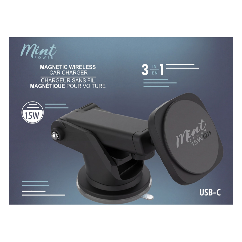 Mint 15W Magnetic Wireless Car Charger Mount 3 in 1