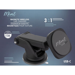 Mint 15W Magnetic Wireless Car Charger Mount 3 in 1