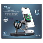 Mint 15W 3 in 1 Wireless Charging Station with Digital Alarm Clock, box