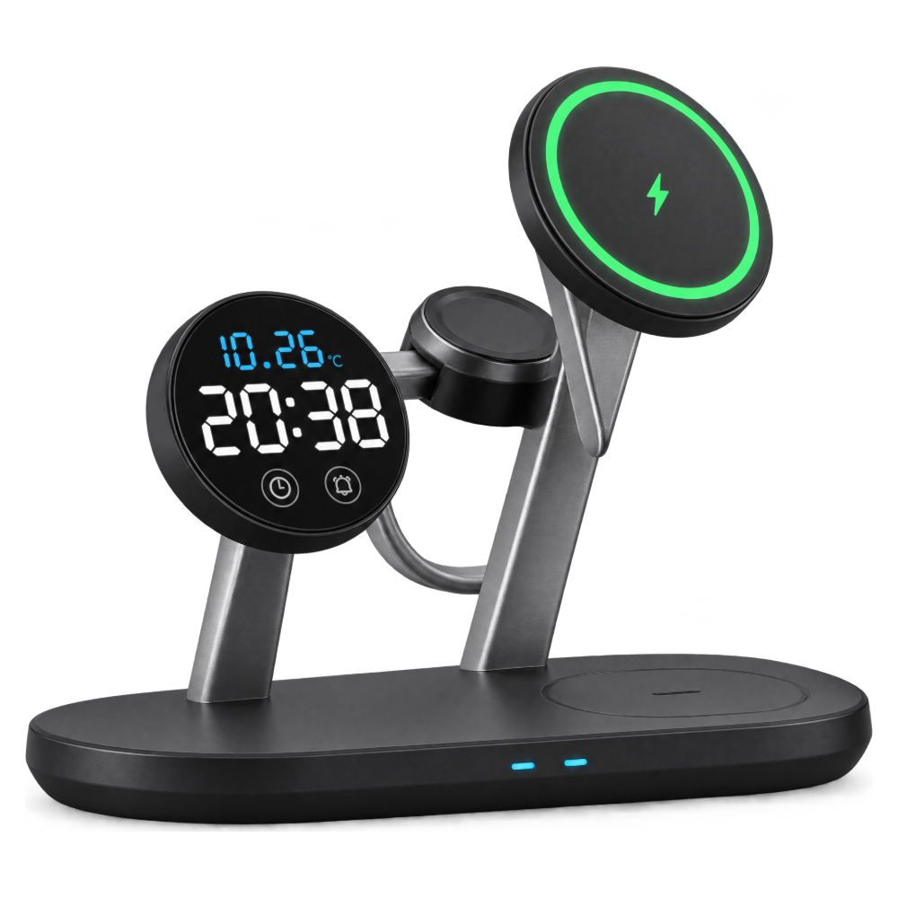 Mint 15W 3 in 1 Wireless Charging Station with Digital Alarm Clock