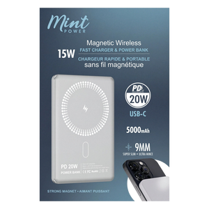 Mint 5000mAh Magnetic Wireless Power Bank with 20W USB-C PD