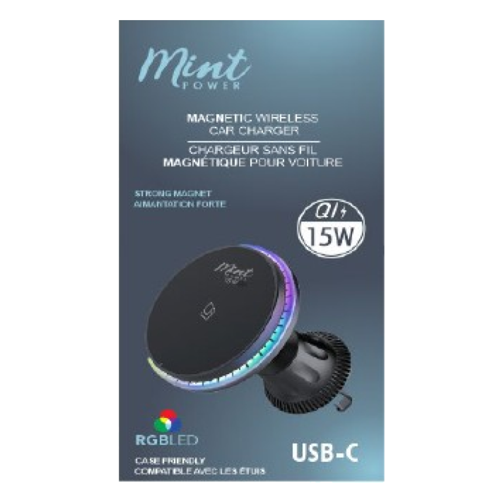 Magnetic MagSafe Wireless Car Charger 15W with RGB LED