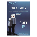 USB-A to USB-C Tangle Free Double Braided Nylon Cable 3.3ft